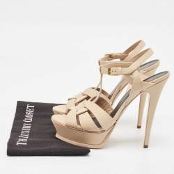 مملوكة مسبقًا صندل سان لوران تريبيوت جلد بيج مقاس 39