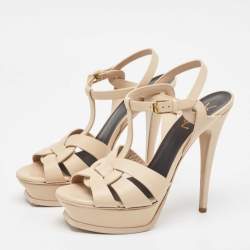 مملوكة مسبقًا صندل سان لوران تريبيوت جلد بيج مقاس 39