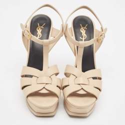 مملوكة مسبقًا صندل سان لوران تريبيوت جلد بيج مقاس 39