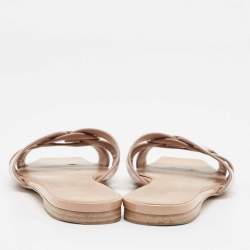 Saint Laurent Beige Patent Leather Tribute Flat Slides Size 36.5