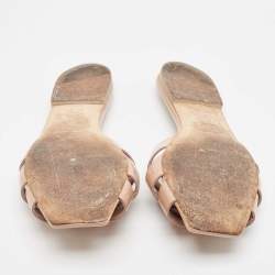 Saint Laurent Beige Patent Leather Tribute Flat Slides Size 36.5