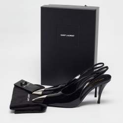 Pre Owned Saint Laurent Black Patent Leather Vesper Slingback Pumps Size 39