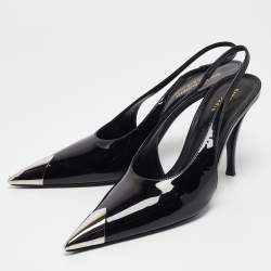 Pre Owned Saint Laurent Black Patent Leather Vesper Slingback Pumps Size 39
