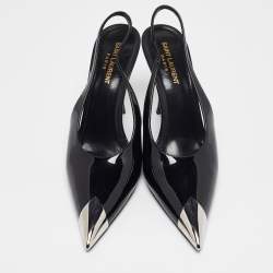 Pre Owned Saint Laurent Black Patent Leather Vesper Slingback Pumps Size 39