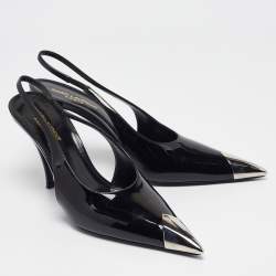 Pre Owned Saint Laurent Black Patent Leather Vesper Slingback Pumps Size 39