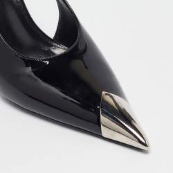 Pre Owned Saint Laurent Black Patent Leather Vesper Slingback Pumps Size 39