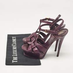 مملوكة مسبقًا Saint Laurent Purple Leather Tribute Platform Sandals Size 37