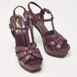 مملوكة مس بقًا Saint Laurent Purple Leather Tribute Platform Sandals Size 37