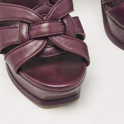 مملوكة مسبقًا Saint Laurent Purple Leather Tribute Platform Sandals Size 37