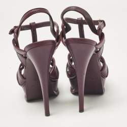 مملوكة مسبقًا Saint Laurent Purple Leather Tribute Platform Sandals Size 37