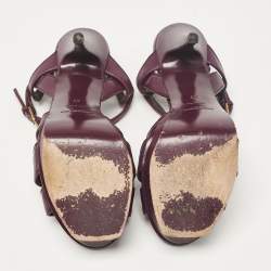 مملوكة مسبقًا Saint Laurent Purple Leather Tribute Platform Sandals Size 37