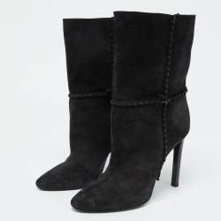 Pre Owned Saint Laurent Black Suede Mid Calf Boots Size 39.5