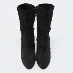 Pre Owned Saint Laurent Black Suede Mid Calf Boots Size 39.5