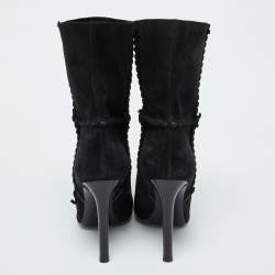 Pre Owned Saint Laurent Black Suede Mid Calf Boots Size 39.5