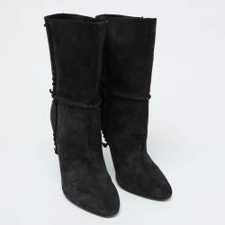 Pre Owned Saint Laurent Black Suede Mid Calf Boots Size 39.5