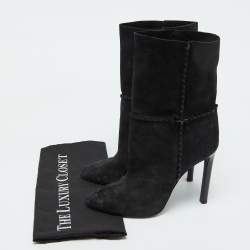 Pre Owned Saint Laurent Black Suede Mid Calf Boots Size 39.5