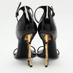 Saint Laurent Black Patent Leather Opyum Ankle Strap Sandals Size 40