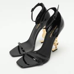 Saint Laurent Black Patent Leather Opyum Ankle Strap Sandals Size 40