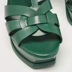 Saint Laurent Green Leather Tribute Platform Sandals Size 37.5