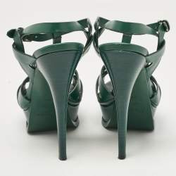 Saint Laurent Green Leather Tribute Platform Sandals Size 37.5