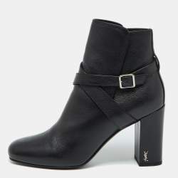 Saint Laurent Black Leather Ankle Length Boots Size 39