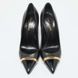 Saint Laurent Black Leather Escarpin Pointed Toe Pumps Size 39.5