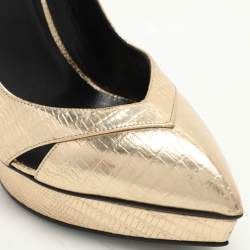 Pre Owned Saint Laurent Gold Lizard Embossed Leather Platform Pumps Size 39