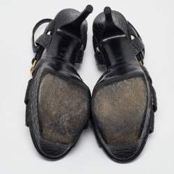 Pre Owned Saint Laurent Black Embossed Croc Tribute Sandals Size 38