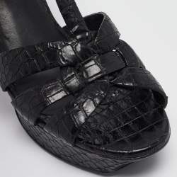 Pre Owned Saint Laurent Black Embossed Croc Tribute Sandals Size 38