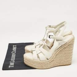Pre Owned Saint Laurent White Leather Tribute Wedge Sandals Size 39