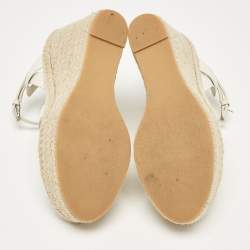 Pre Owned Saint Laurent White Leather Tribute Wedge Sandals Size 39