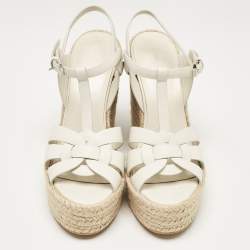 Pre Owned Saint Laurent White Leather Tribute Wedge Sandals Size 39