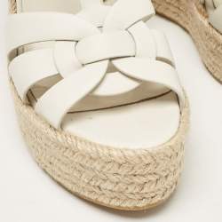 Pre Owned Saint Laurent White Leather Tribute Wedge Sandals Size 39