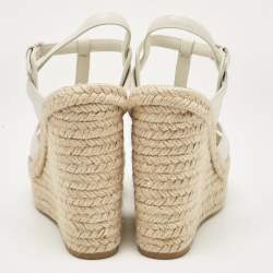 Pre Owned Saint Laurent White Leather Tribute Wedge Sandals Size 39