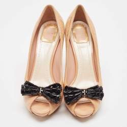 Dior Beige Cannage Patent Leather Bow Peep Toe Pumps Size 41