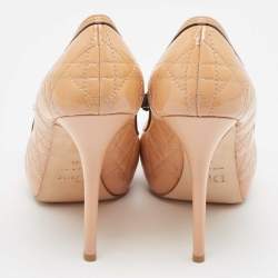 Dior Beige Cannage Patent Leather Bow Peep Toe Pumps Size 41