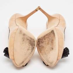 Dior Beige Cannage Patent Leather Bow Peep Toe Pumps Size 41