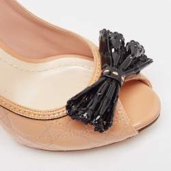 Dior Beige Cannage Patent Leather Bow Peep Toe Pumps Size 41