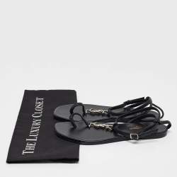Saint Laurent Black Leather Monogram T Strap Flats Size 36.5