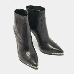 Pre Owned Saint Laurent Black Leather Western Ankle Length Boots Size 40