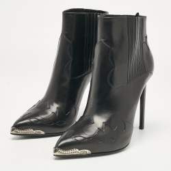 Pre Owned Saint Laurent Black Leather Western Ankle Length Boots Size 40