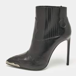 Pre Owned Saint Laurent Black Leather Western Ankle Length Boots Size 40