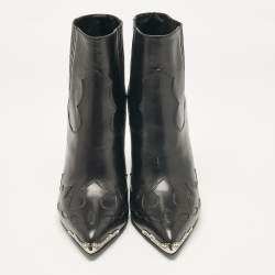 Pre Owned Saint Laurent Black Leather Western Ankle Length Boots Size 40
