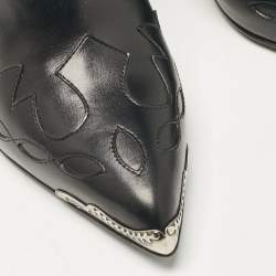 Pre Owned Saint Laurent Black Leather Western Ankle Length Boots Size 40
