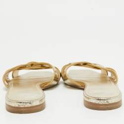 Pre Owned Saint Laurent Gold Leather Tribute Slide Flats Size 36