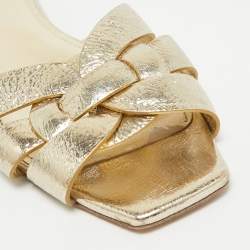 Pre Owned Saint Laurent Gold Leather Tribute Slide Flats Size 36