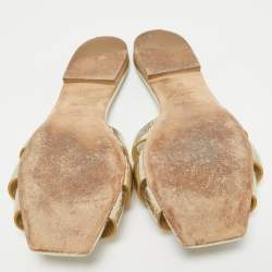 Pre Owned Saint Laurent Gold Leather Tribute Slide Flats Size 36