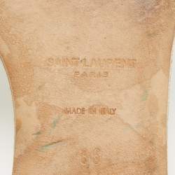 Pre Owned Saint Laurent Gold Leather Tribute Slide Flats Size 36