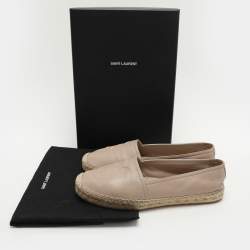 Saint Laurent Beige Leather Cassandra Espadrille Flats Size 37.5