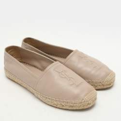 Saint Laurent Beige Leather Cassandra Espadrille Flats Size 37.5